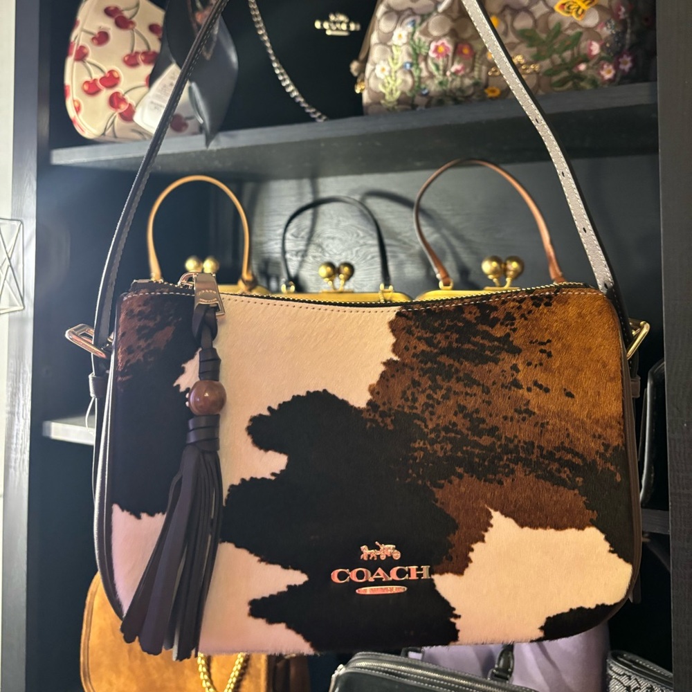 Coach Kailey Shoulder Bag With Cow Print And Tassel
